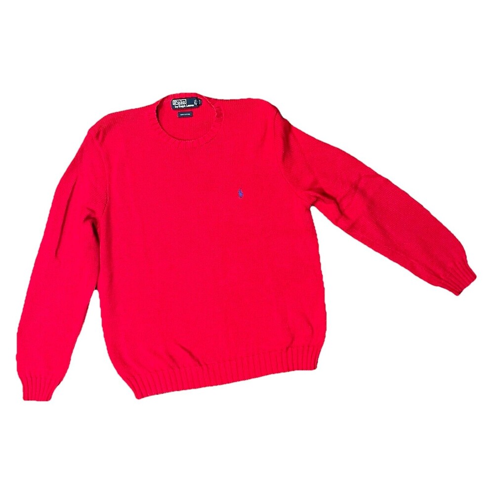 VTG Polo Ralph Lauren Sweater Mens Large Red Knit Pullover Crewneck Hong Kong